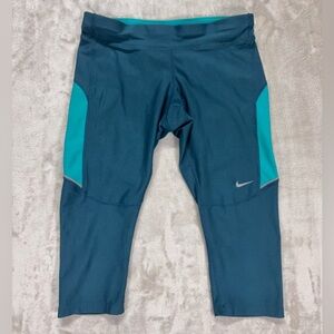 Nike Dri-FIT Running Capri Leggings Blue Teal Colorblock Athletic Pants S